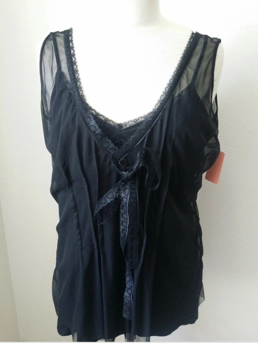 Y2k Black Lace-Trim Sleeveless V-Neck Layered Top Babydoll Goth Whimsigoth 90's